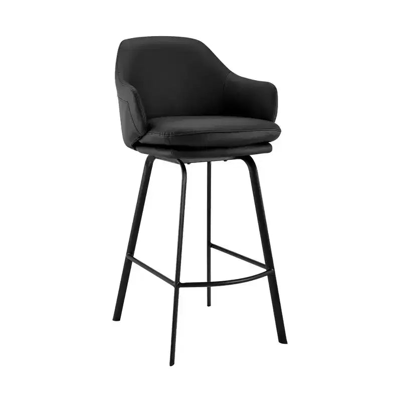 26 Brigden Swivel Counter Height Barstool with Faux Leather Black Metal - Armen Living