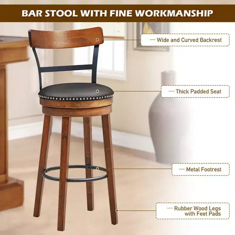 Chaise de bar pivotante de 77,5 cm pour salle à manger