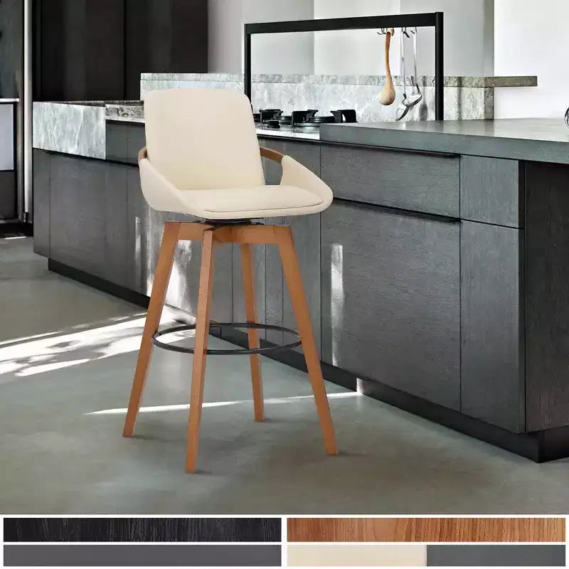 Tabouret de bar pivotant en similicuir et bois Baylor 30