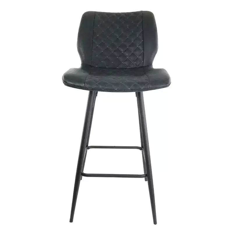 Chaise de bar en similicuir noir surpiqué en losange avec pieds en métal