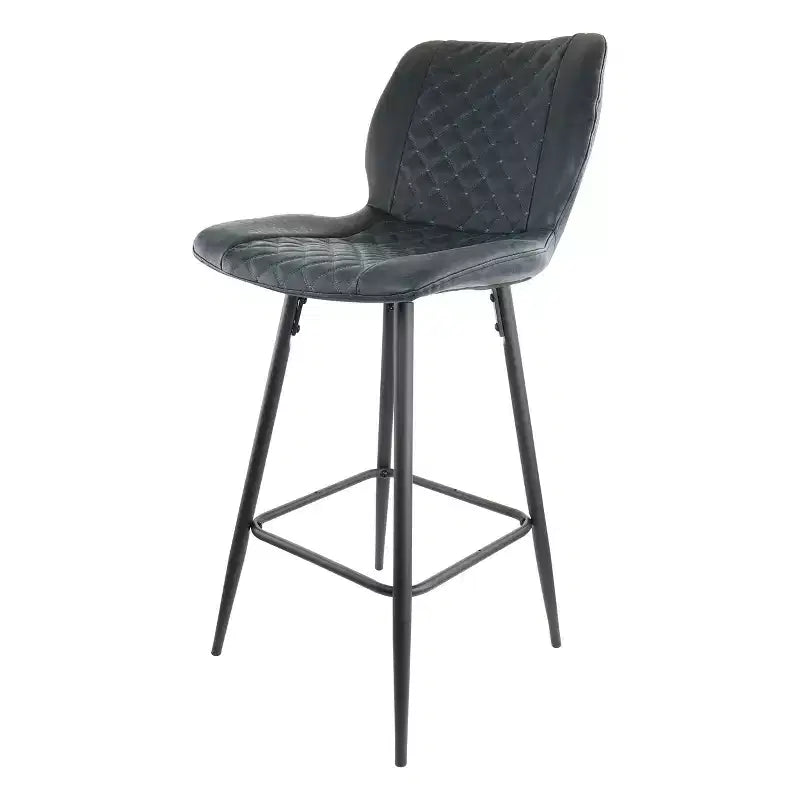Chaise de bar en similicuir noir surpiqué en losange avec pieds en métal