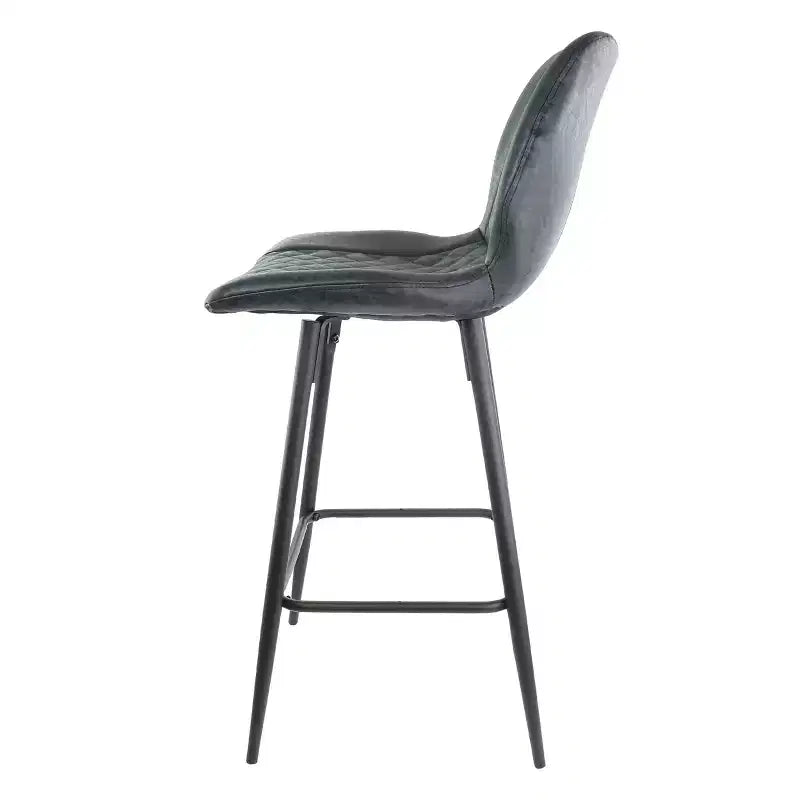 Chaise de bar en similicuir noir surpiqué en losange avec pieds en métal