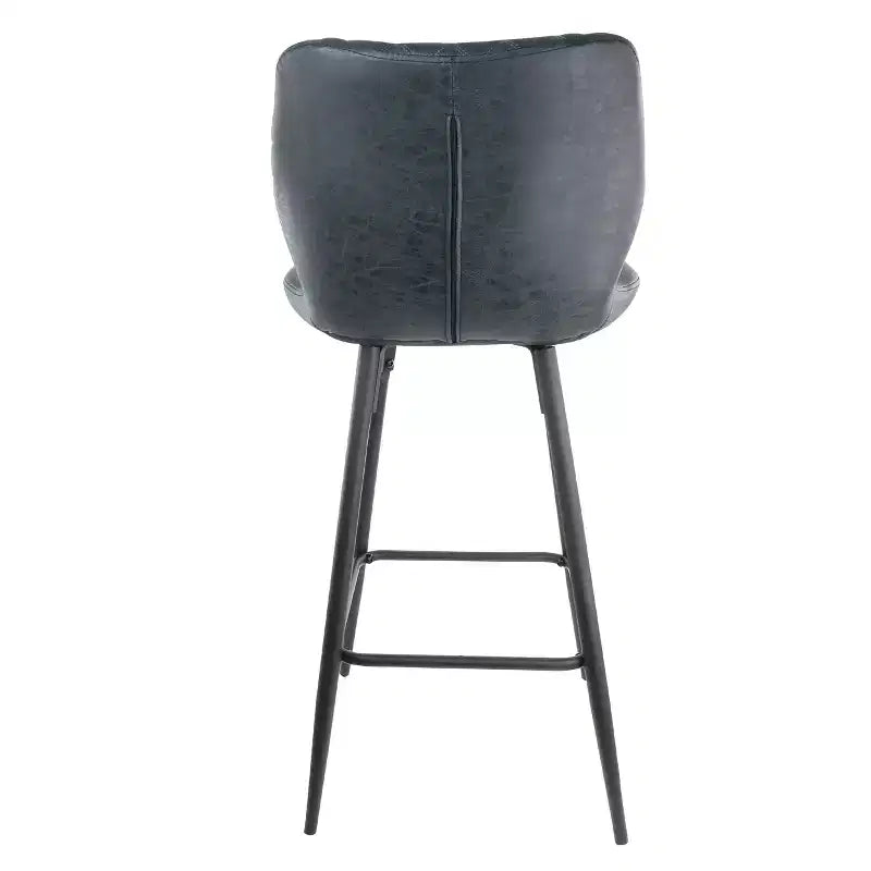 Chaise de bar en similicuir noir surpiqué en losange avec pieds en métal