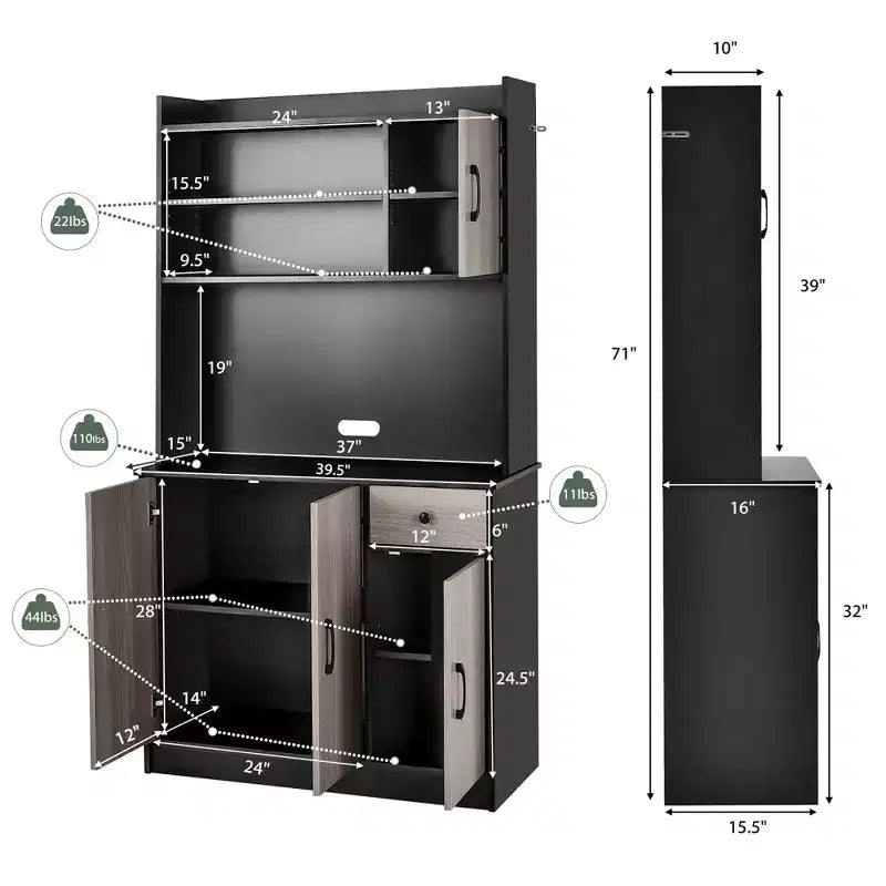 Bahut de cuisine 4 portes 180 cm avec rangement