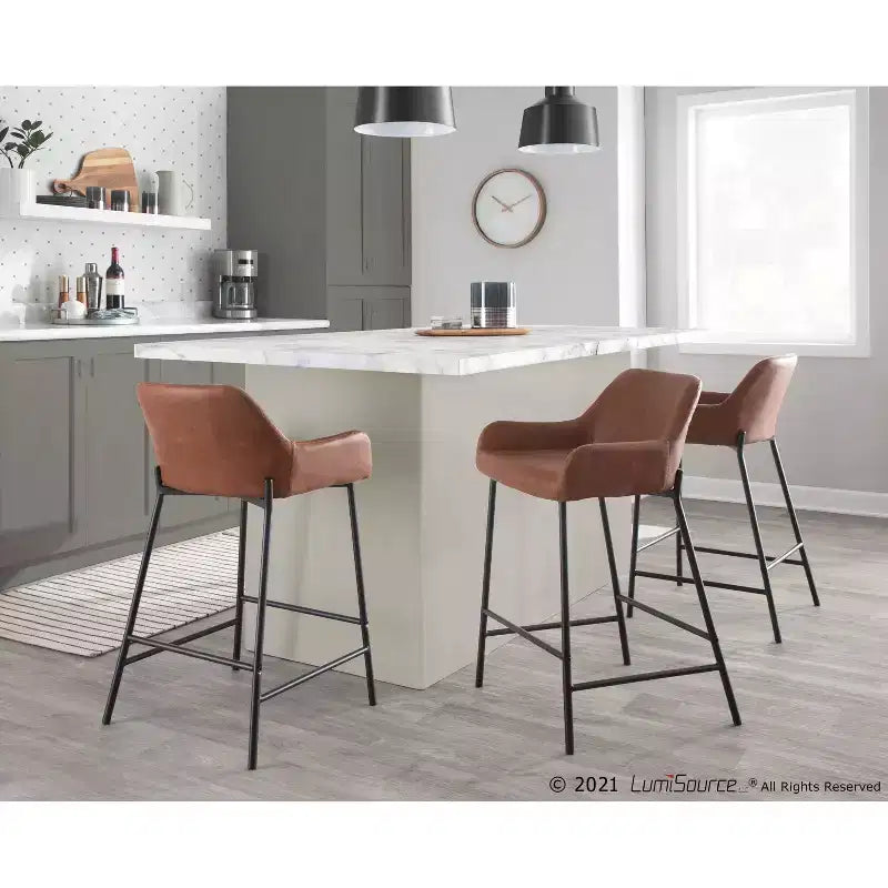 Tabourets de bar hauteur comptoir en métal/similicuir Daniella