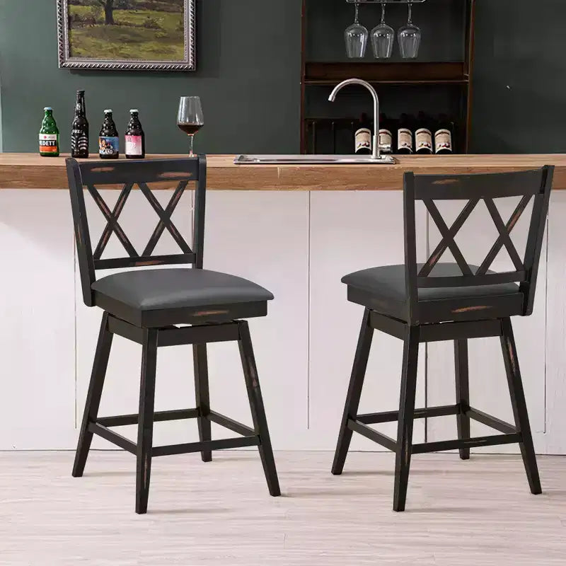 Tabourets de bar pivotants à hauteur de comptoir avec pieds en bois d'hévéa