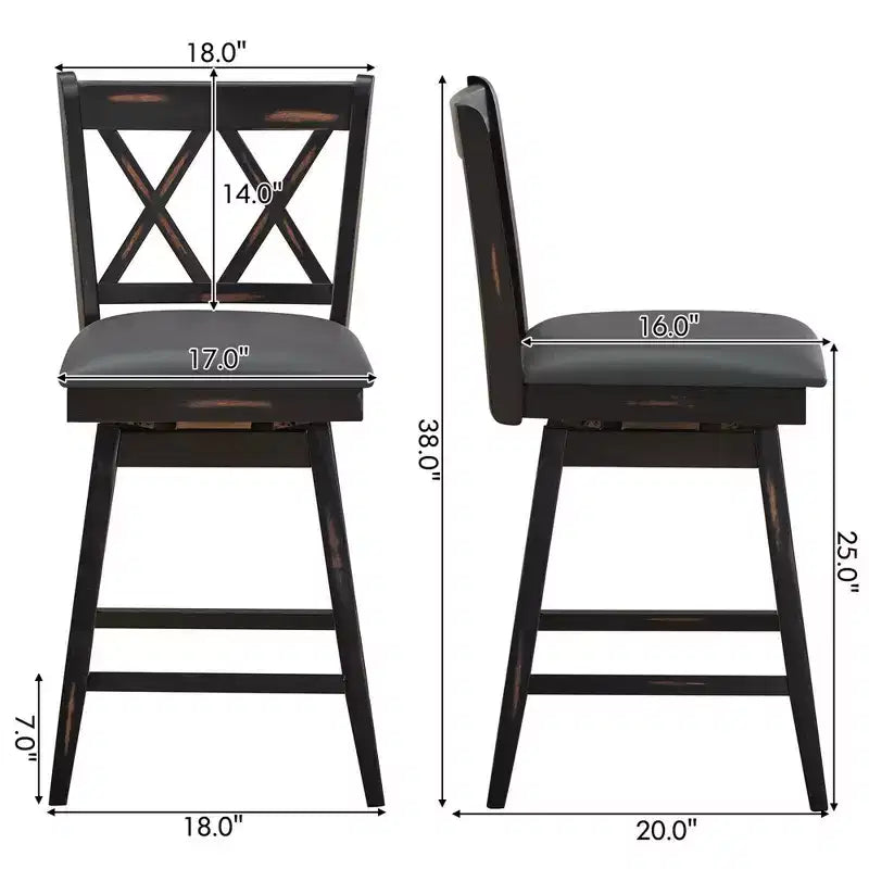 Tabourets de bar pivotants à hauteur de comptoir avec pieds en bois d'hévéa