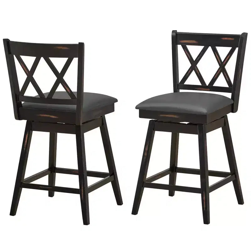 Tabourets de bar pivotants à hauteur de comptoir avec pieds en bois d'hévéa