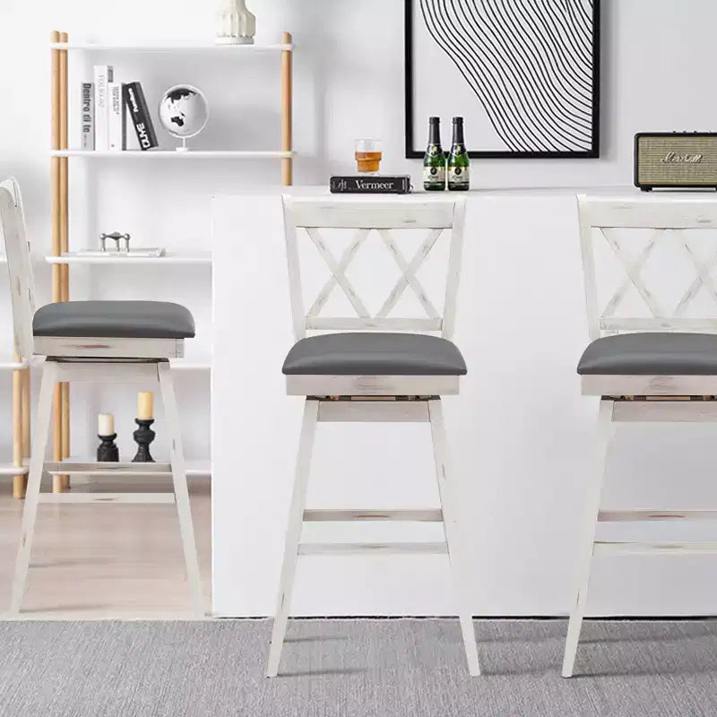 Tabourets de bar pivotants à hauteur de comptoir avec pieds en bois d'hévéa