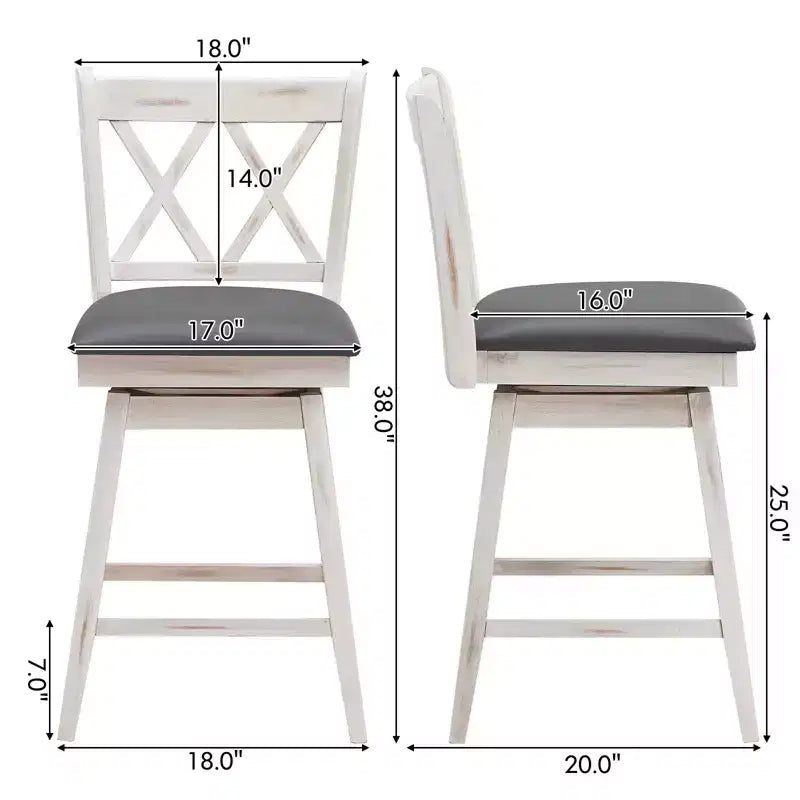 Tabourets de bar pivotants à hauteur de comptoir avec pieds en bois d'hévéa