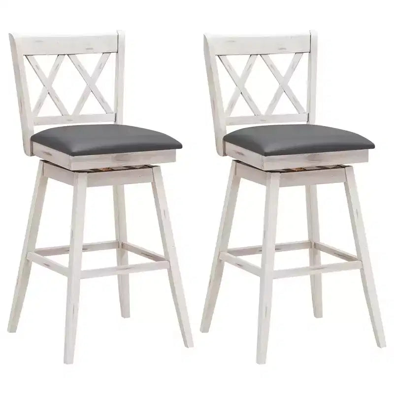 Costway Set of 2/4 Barstools Swivel Counter Height Chairs w/Rubber Wood Legs Black/White