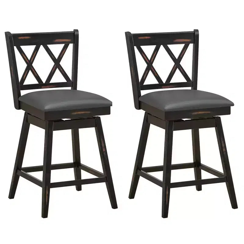 Tabourets de bar pivotants à hauteur de comptoir avec pieds en bois d'hévéa