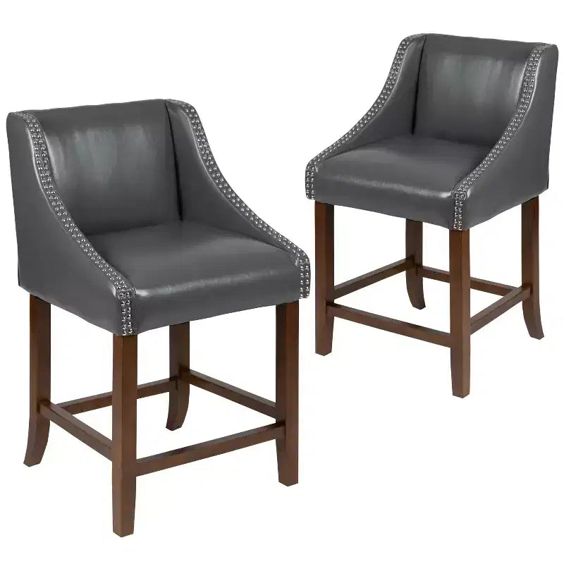 Merrick Lane 24 Inch Counter Height Stool with Nailhead Trim - Set of 2