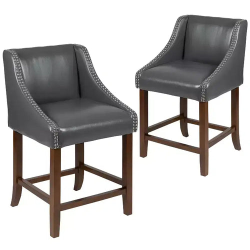 Merrick Lane 24 Inch Counter Height Stool with Nailhead Trim - Set of 2