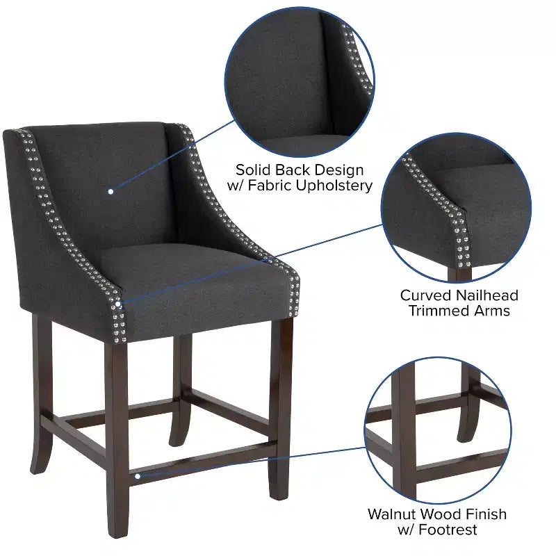 Tabouret de comptoir de 24 pouces avec garniture cloutée