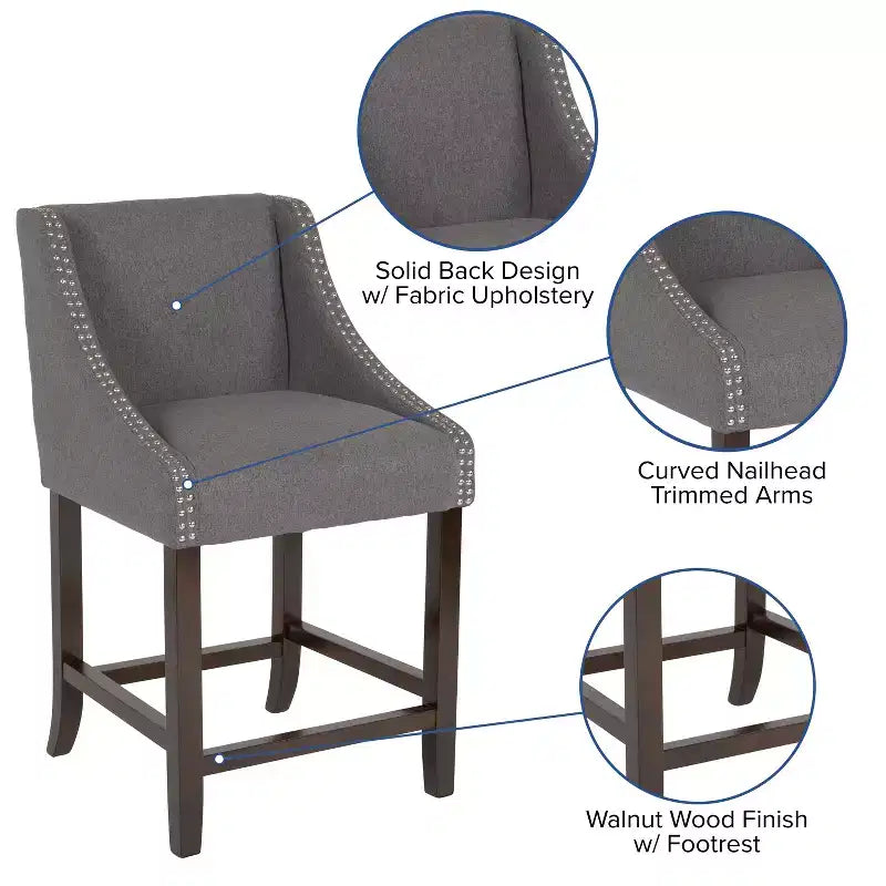 Tabouret de comptoir de 24 pouces avec garniture cloutée
