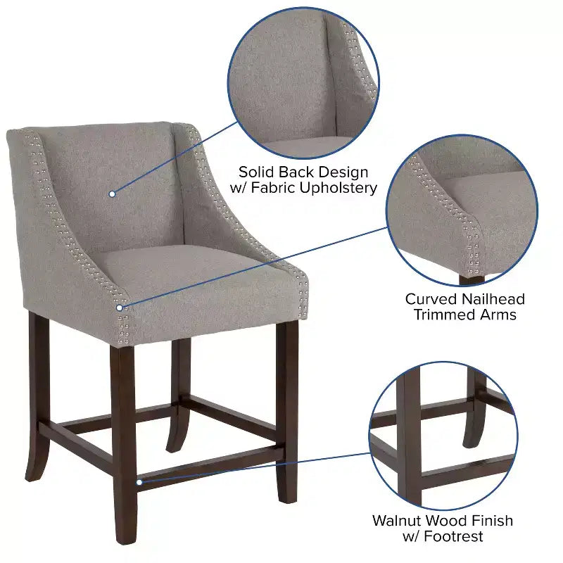 Tabouret de comptoir de 24 pouces avec garniture cloutée