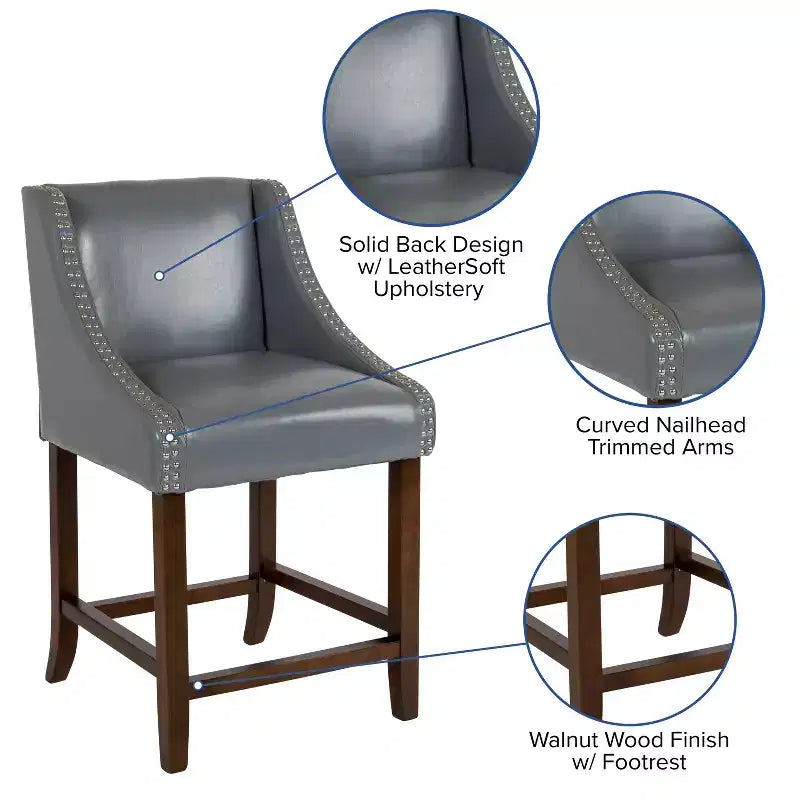Tabouret de comptoir de 24 pouces avec garniture cloutée
