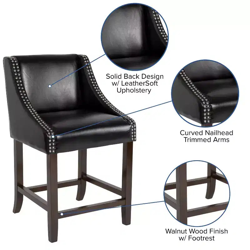 Tabouret de comptoir de 24 pouces avec garniture cloutée