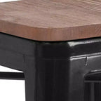 Tabouret de salle à manger en métal sans dossier avec assise en bois