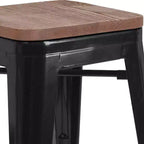 Tabouret de salle à manger en métal sans dossier avec assise en bois