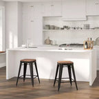 Tabouret de salle à manger en métal sans dossier avec assise en bois