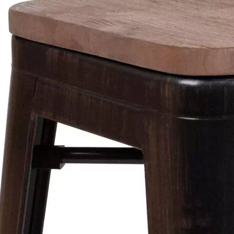 Tabouret de salle à manger en métal sans dossier avec assise en bois