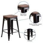Tabouret de salle à manger en métal sans dossier avec assise en bois