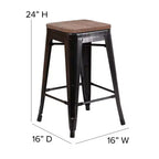 Tabouret de salle à manger en métal sans dossier avec assise en bois