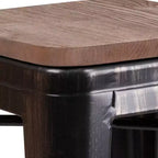 Tabouret de salle à manger en métal sans dossier avec assise en bois