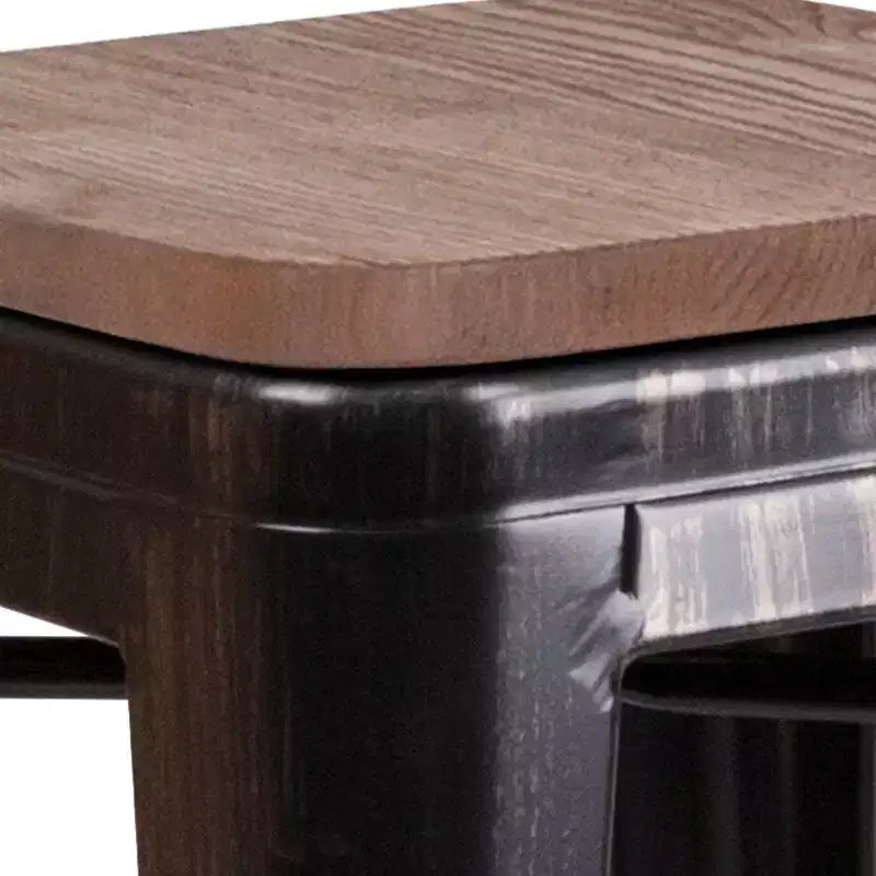 Tabouret de salle à manger en métal sans dossier avec assise en bois