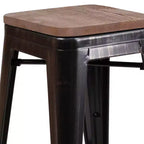 Tabouret de salle à manger en métal sans dossier avec assise en bois