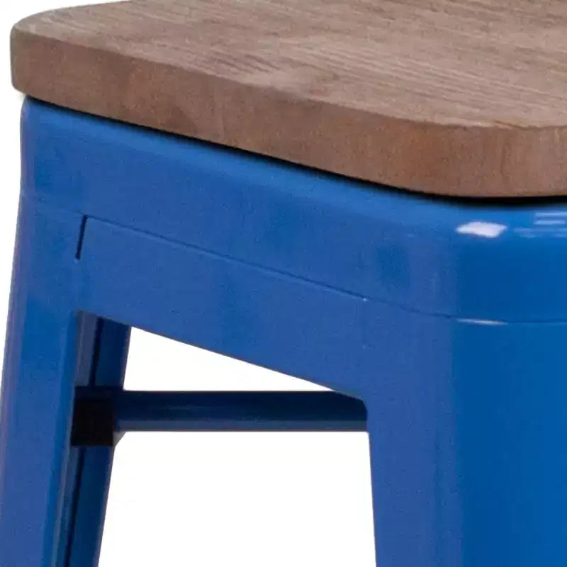 Tabouret de salle à manger en métal sans dossier avec assise en bois