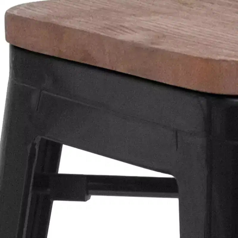 Tabouret de salle à manger en métal sans dossier avec assise en bois