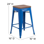 Tabouret de salle à manger en métal sans dossier avec assise en bois