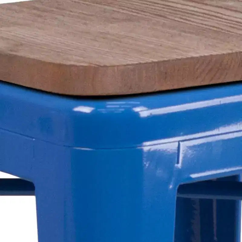 Tabouret de salle à manger en métal sans dossier avec assise en bois