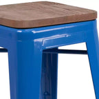 Tabouret de salle à manger en métal sans dossier avec assise en bois