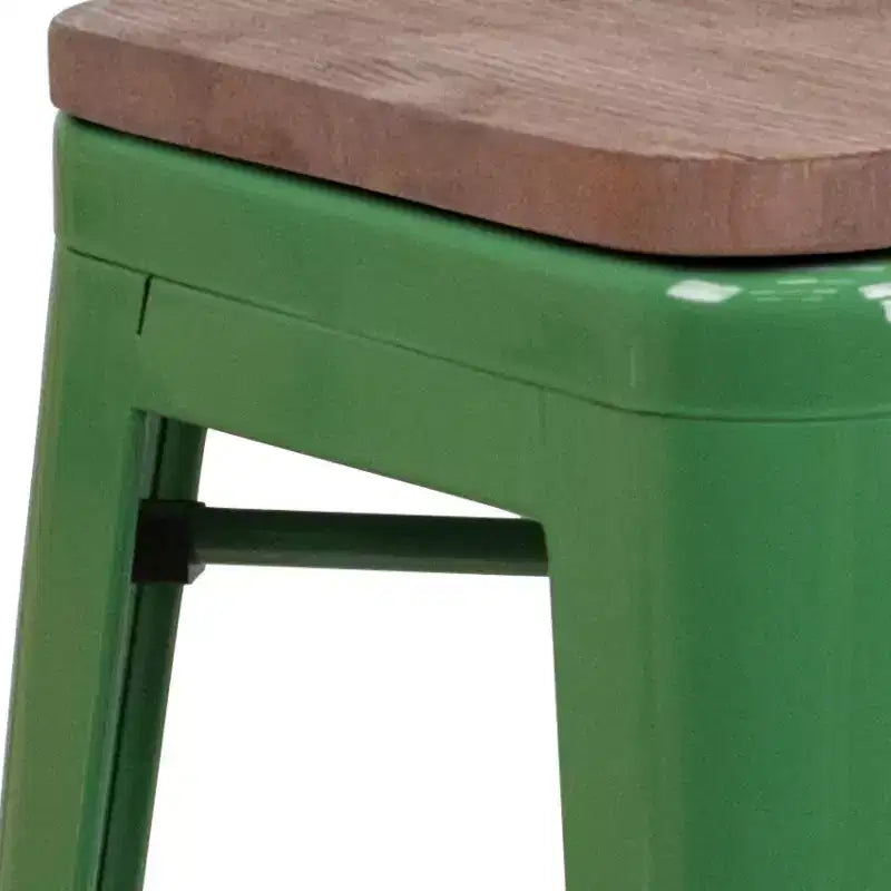 Tabouret de salle à manger en métal sans dossier avec assise en bois