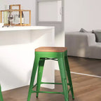 Tabouret de salle à manger en métal sans dossier avec assise en bois