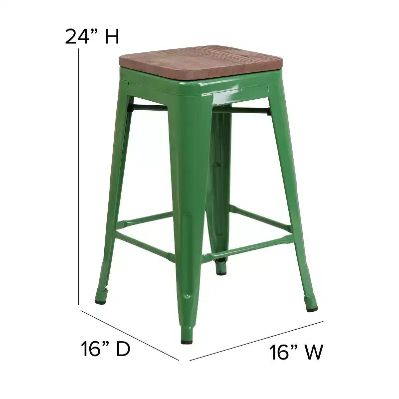 Tabouret de salle à manger en métal sans dossier avec assise en bois