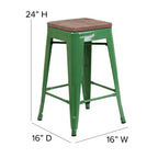 Tabouret de salle à manger en métal sans dossier avec assise en bois