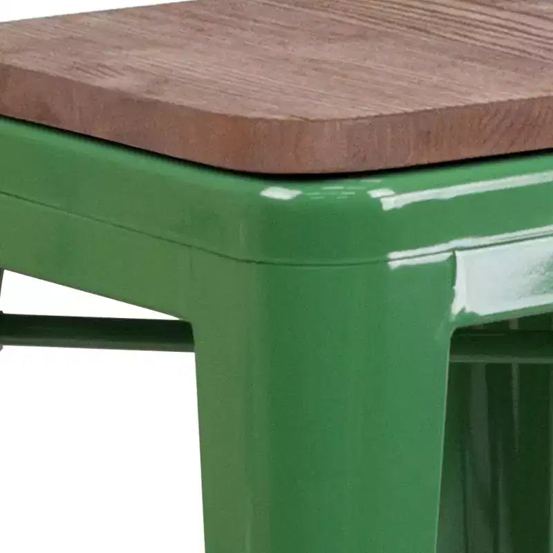 Tabouret de salle à manger en métal sans dossier avec assise en bois