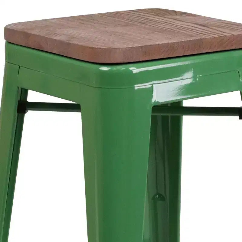 Tabouret de salle à manger en métal sans dossier avec assise en bois