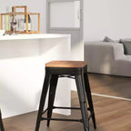 Tabouret de salle à manger en métal sans dossier avec assise en bois