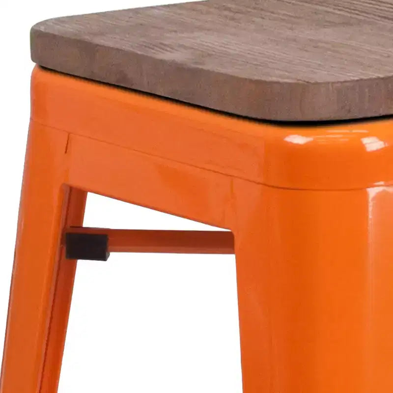 Tabouret de salle à manger en métal sans dossier avec assise en bois