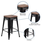 Tabouret de salle à manger en métal sans dossier avec assise en bois