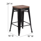 Tabouret de salle à manger en métal sans dossier avec assise en bois