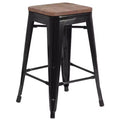 Tabouret de salle à manger en métal sans dossier avec assise en bois