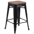 Tabouret de salle à manger en métal sans dossier avec assise en bois