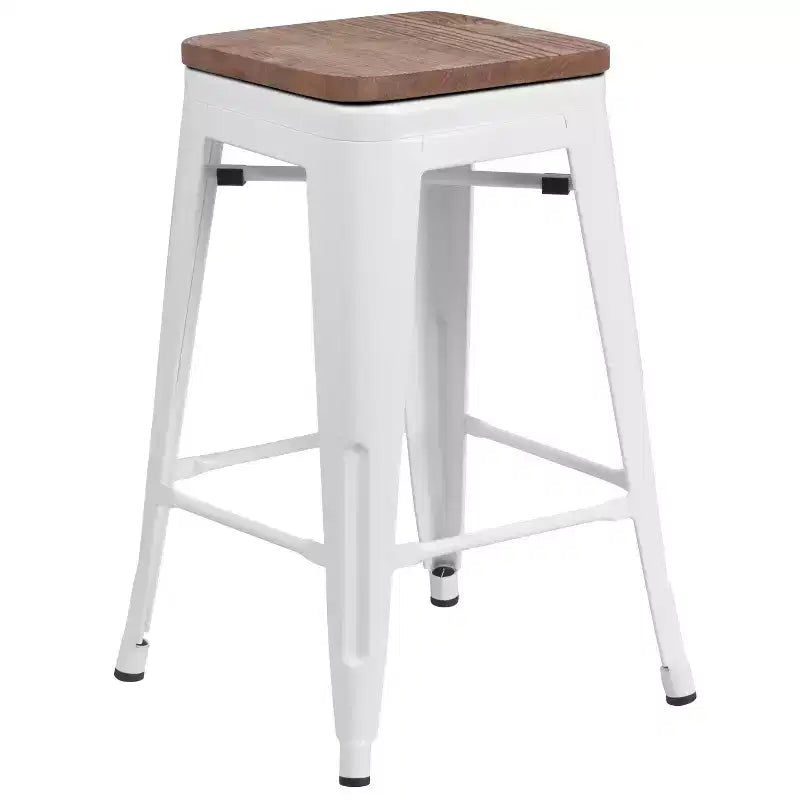 Tabouret de salle à manger en métal sans dossier avec assise en bois